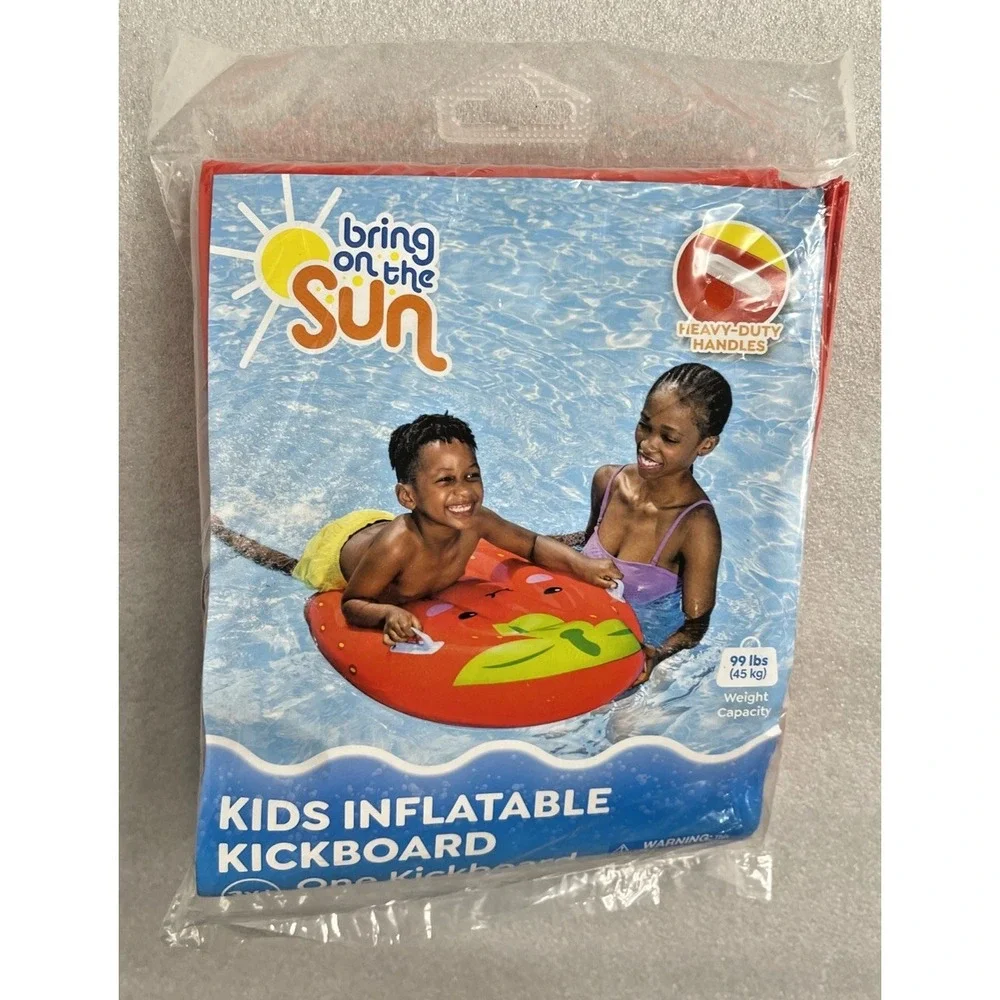 Bring on the Sun Inflatable Kick Board Kids Boogie Board with Handles Strawberry